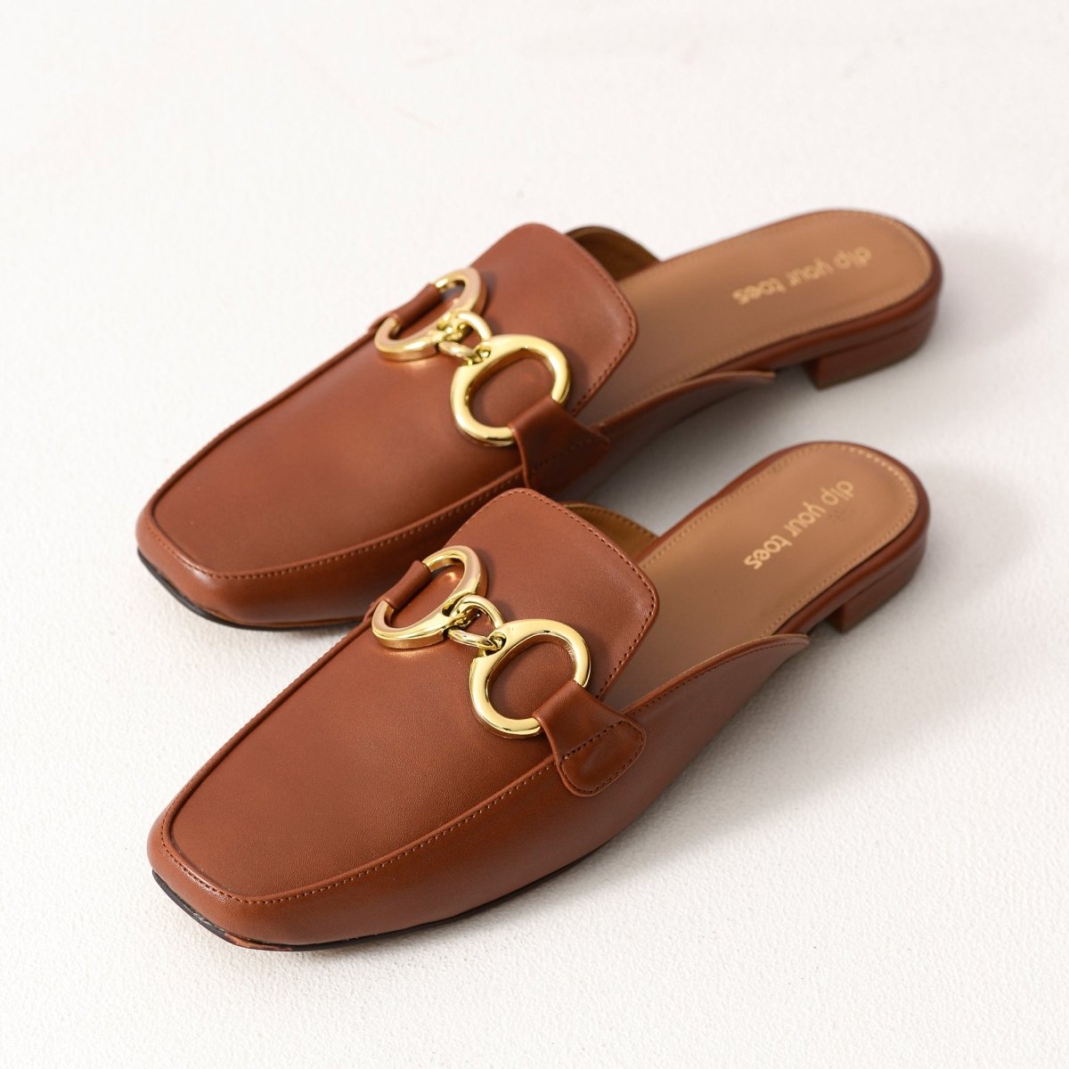Brown Chain Loop Mules