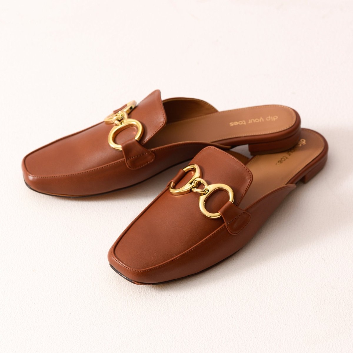 Brown Chain Loop Mules