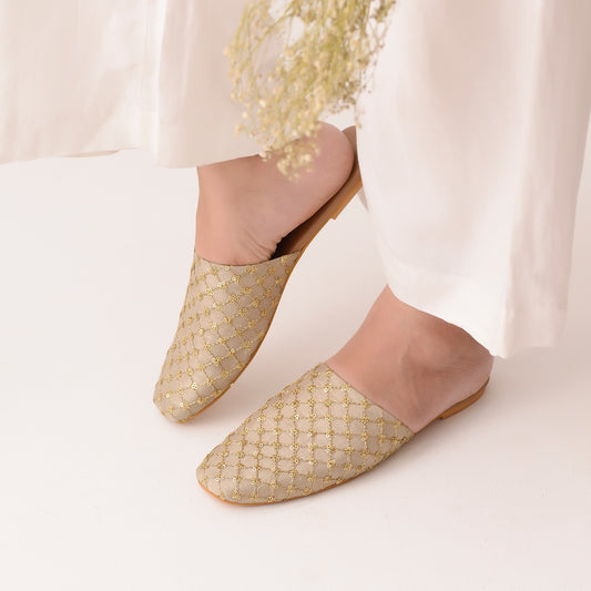 Soft Beige and Gold Mules