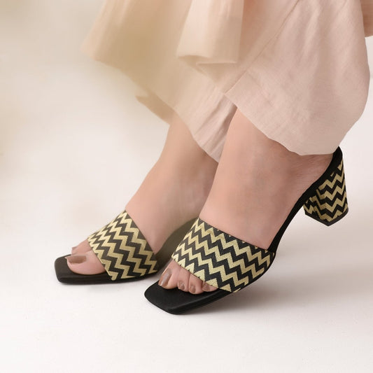 Black and Gold Chevron Heels