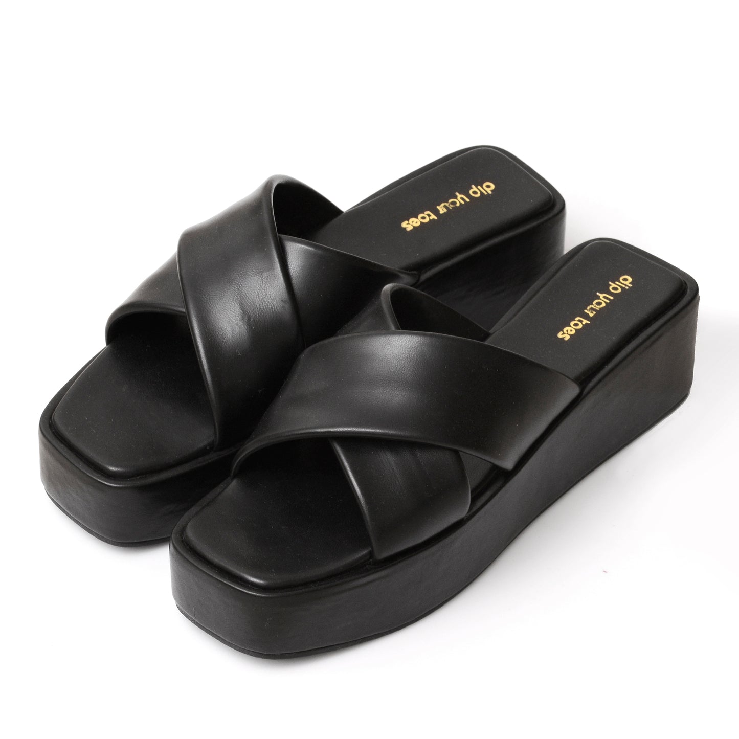 Black Cross Flatform Sandals