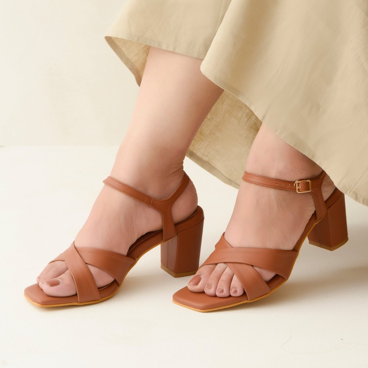 Cross Strap Tan Sandals