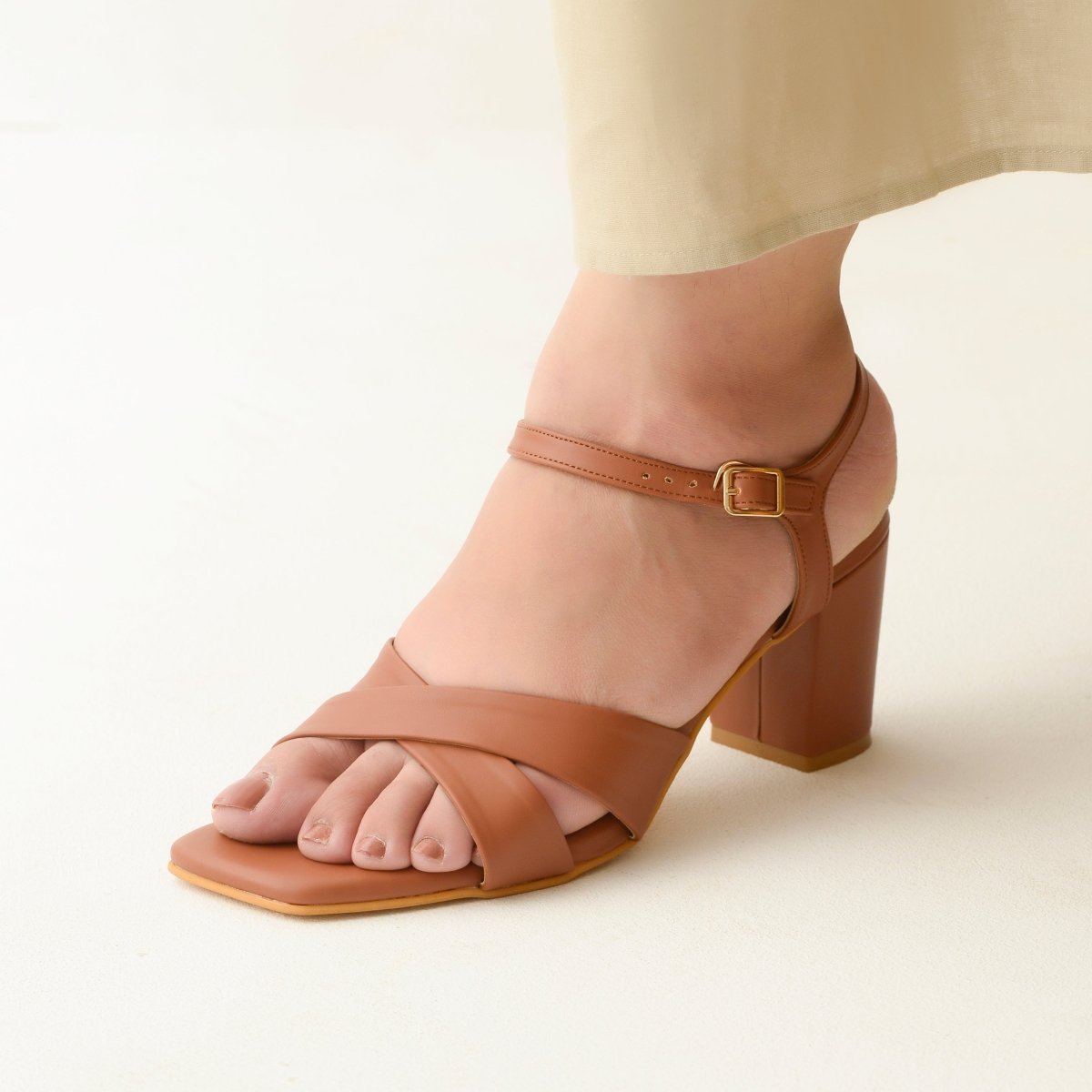 Cross Strap Tan Sandals
