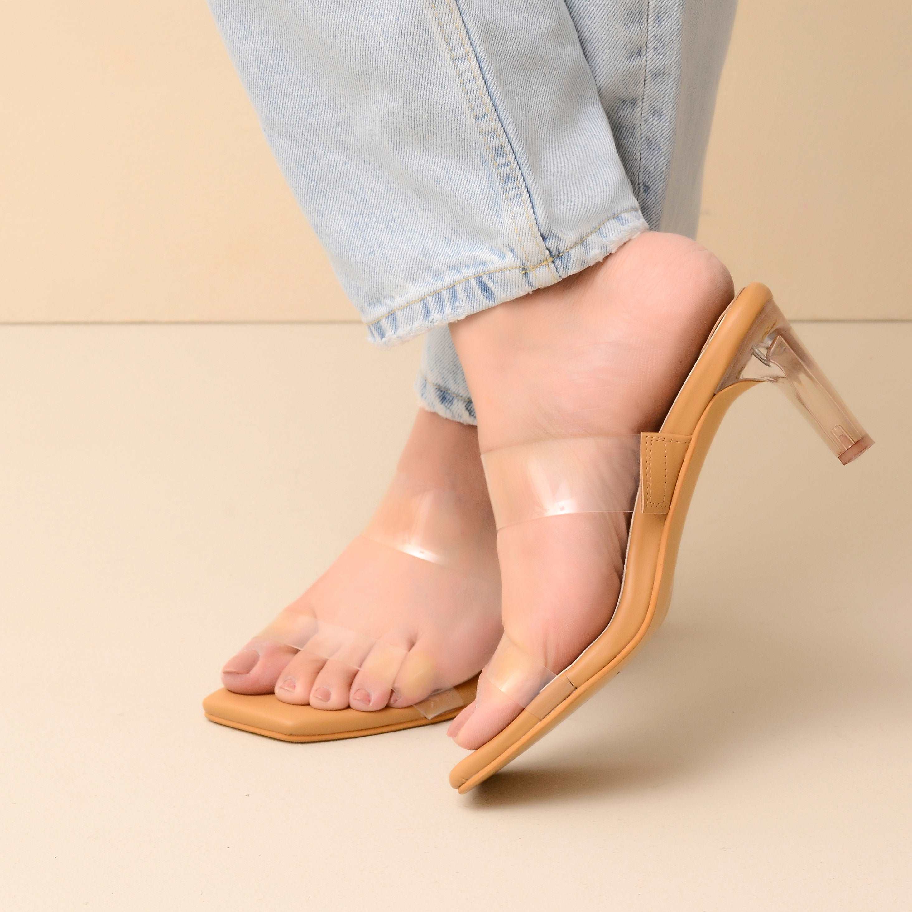 Beige Transparent Heels Dip Your Toes