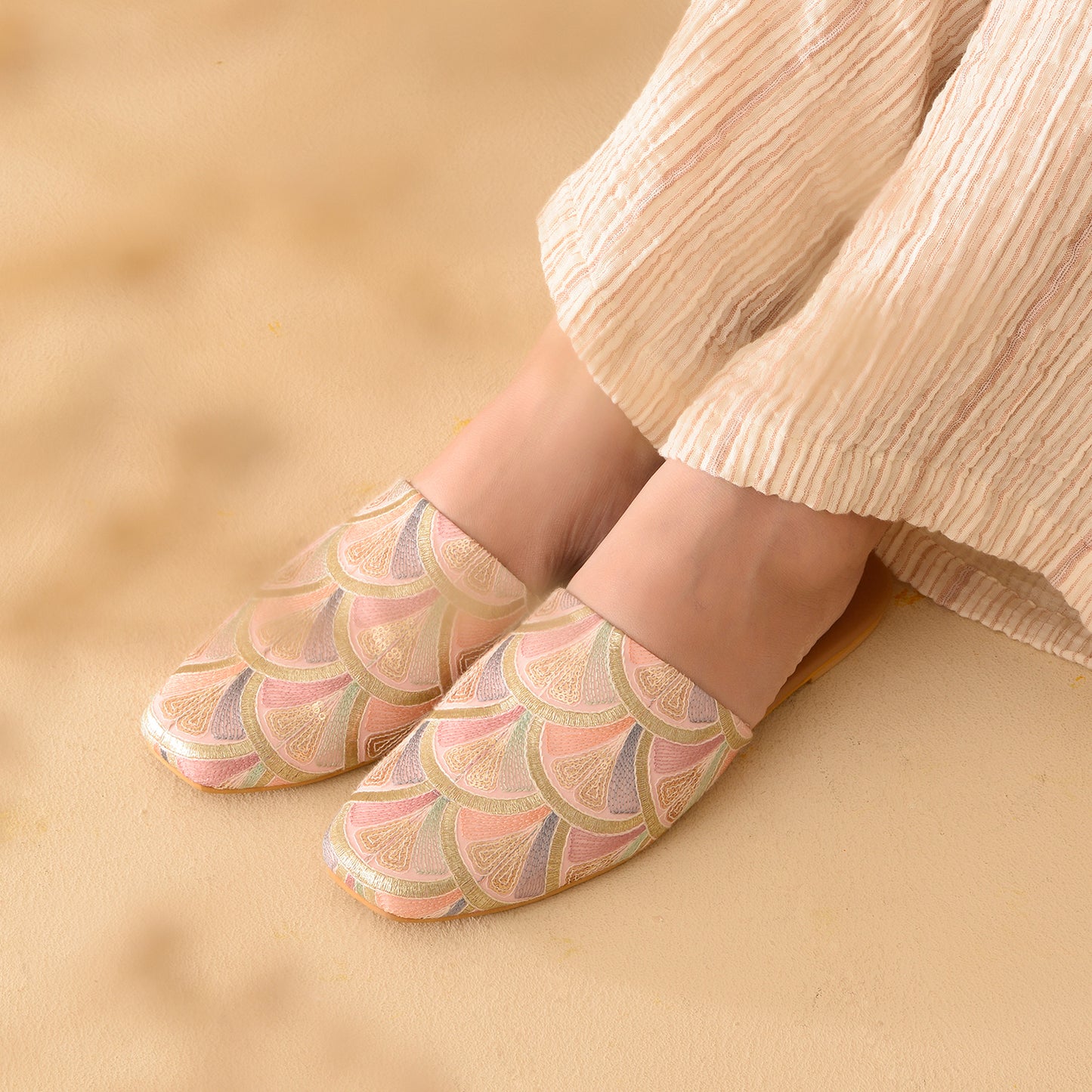 Petal Pink Embroidered  Mules