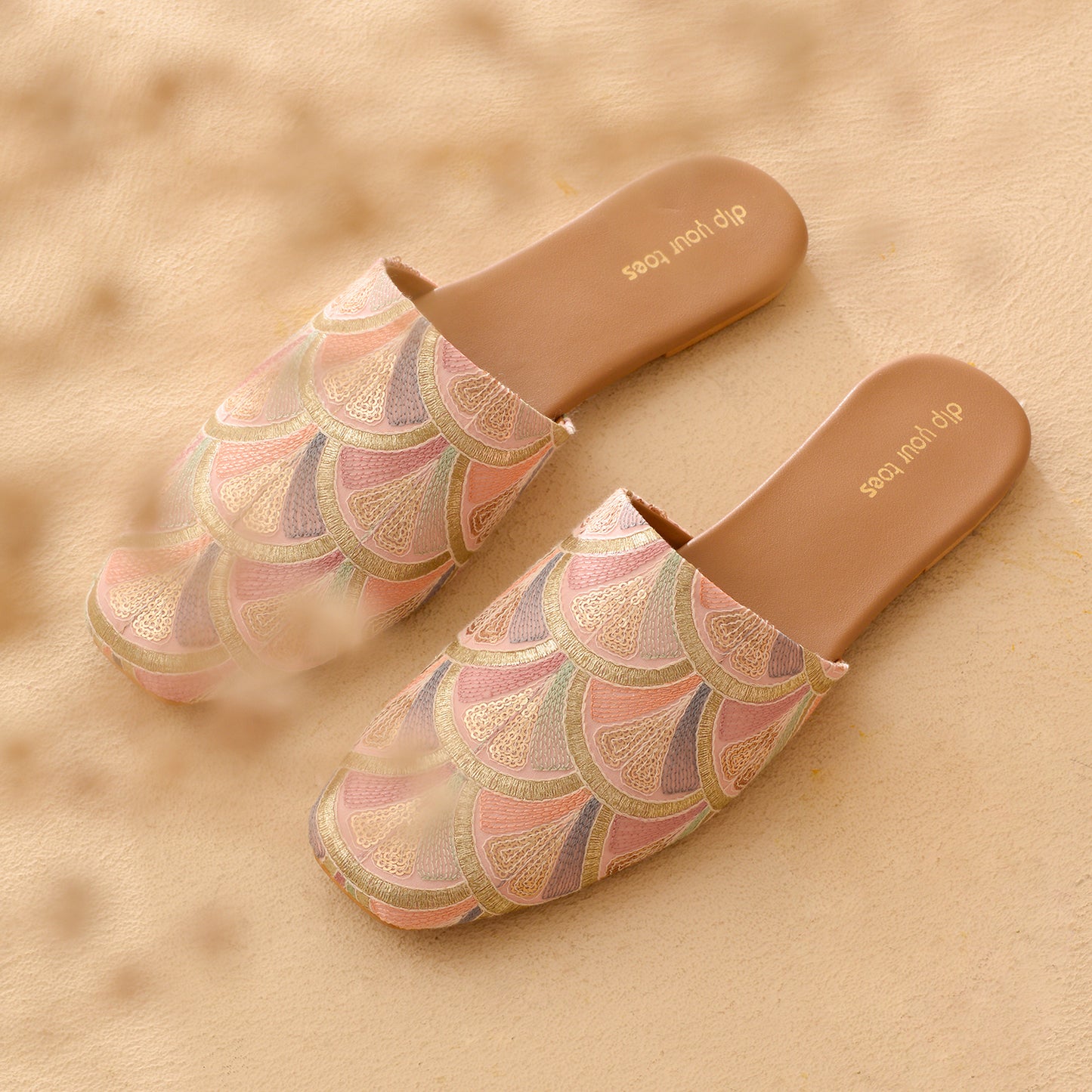 Petal Pink Embroidered  Mules