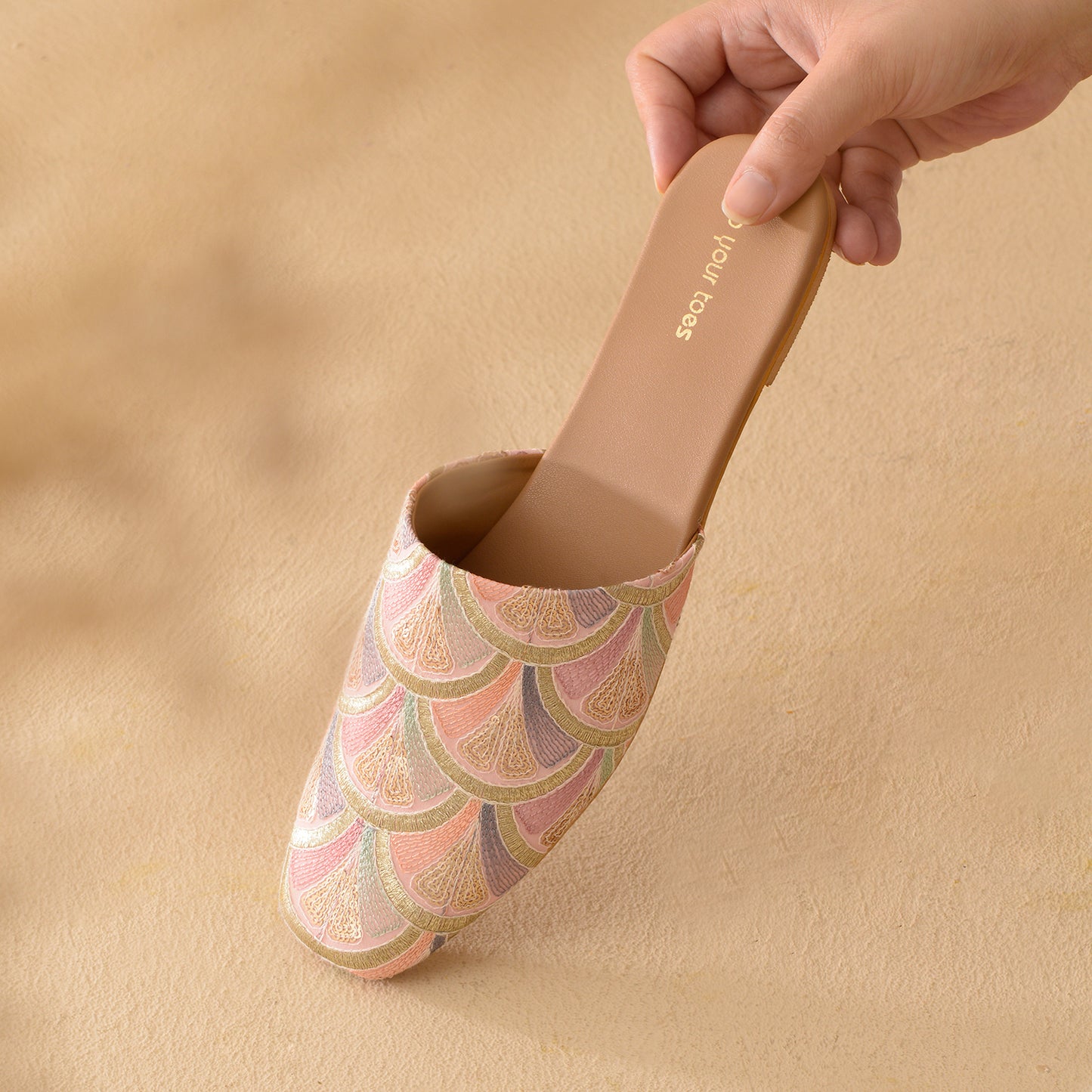 Petal Pink Embroidered  Mules