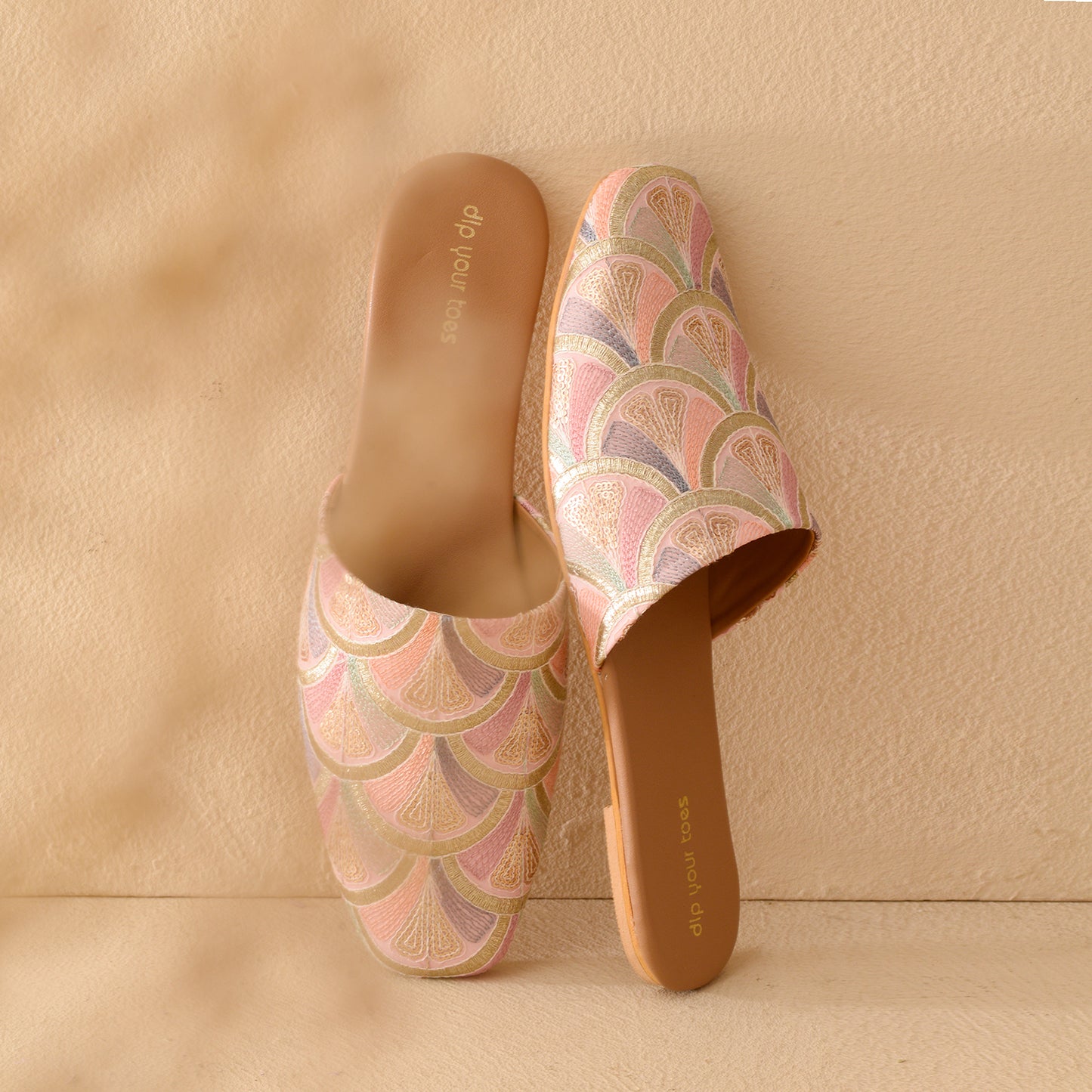 Petal Pink Embroidered  Mules