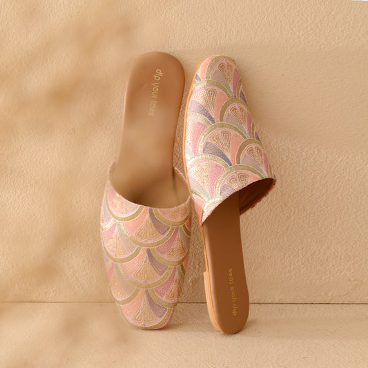 Petal Pink Embroidered  Mules