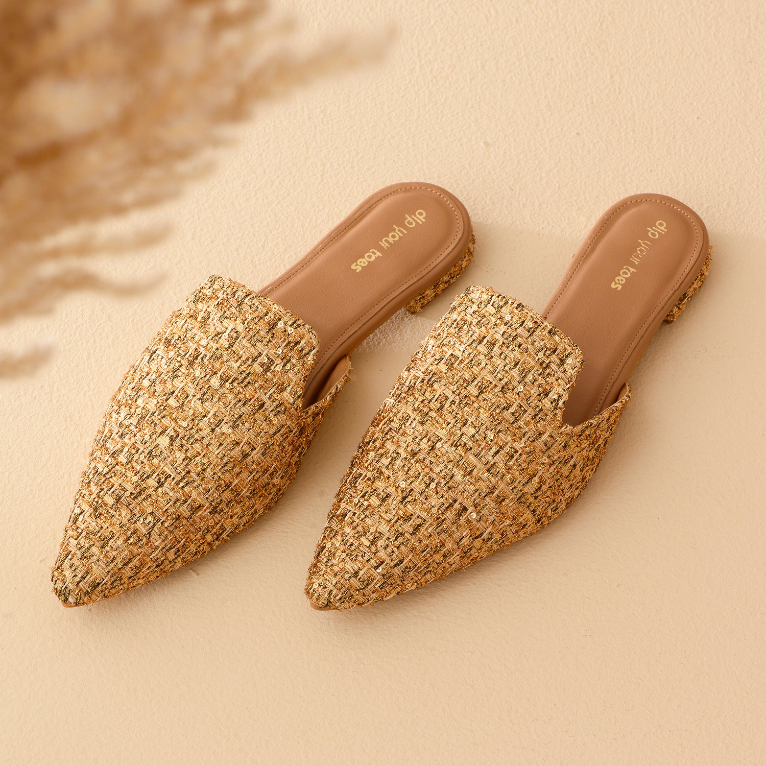 Gold mule flats on sale