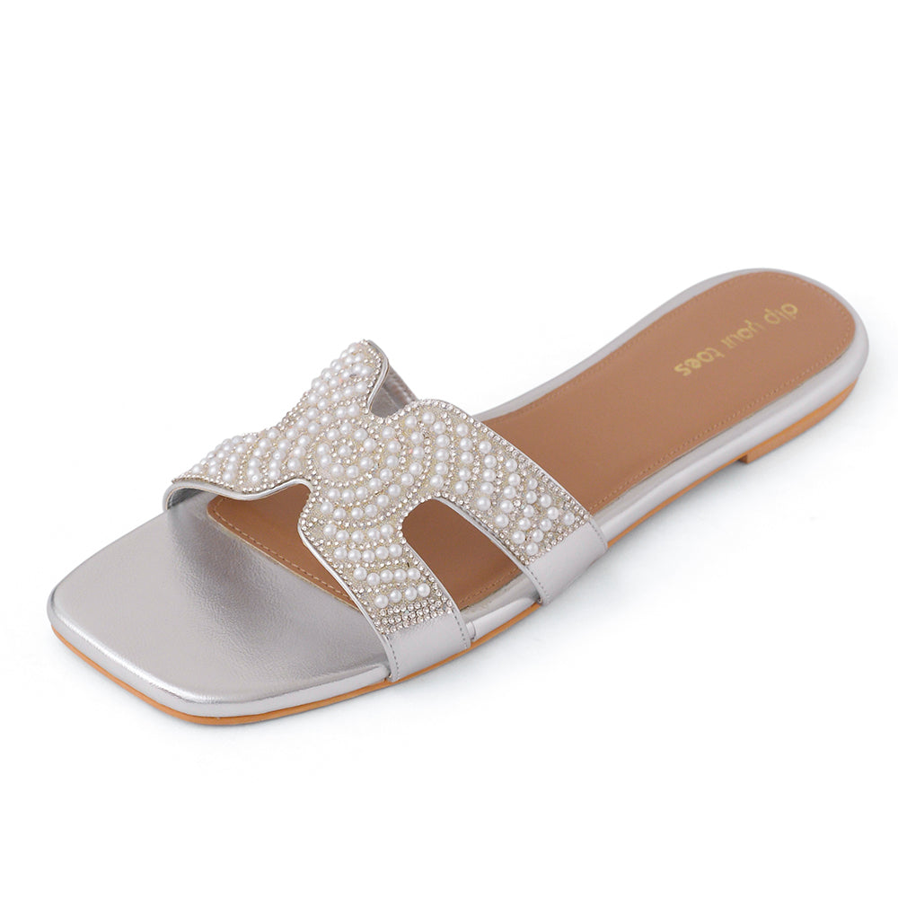 Silver Pearl Embellished Flats