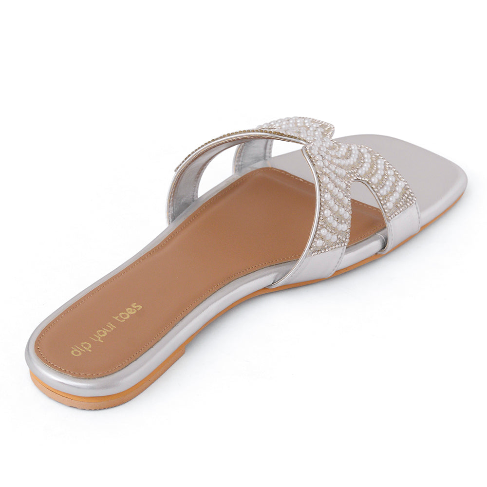 Silver Pearl Embellished Flats