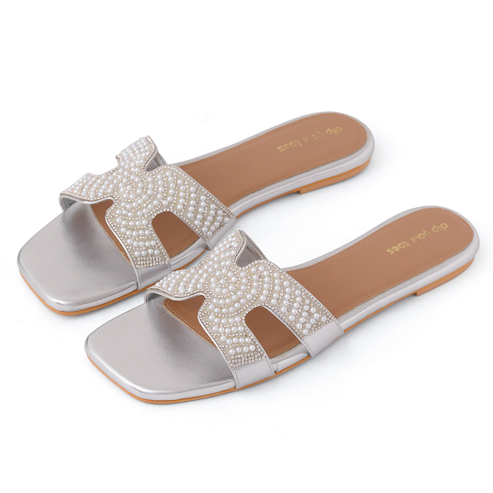 Silver Pearl Embellished Flats