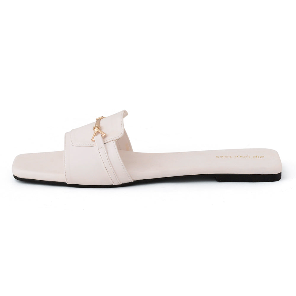 White T-Shape Flats