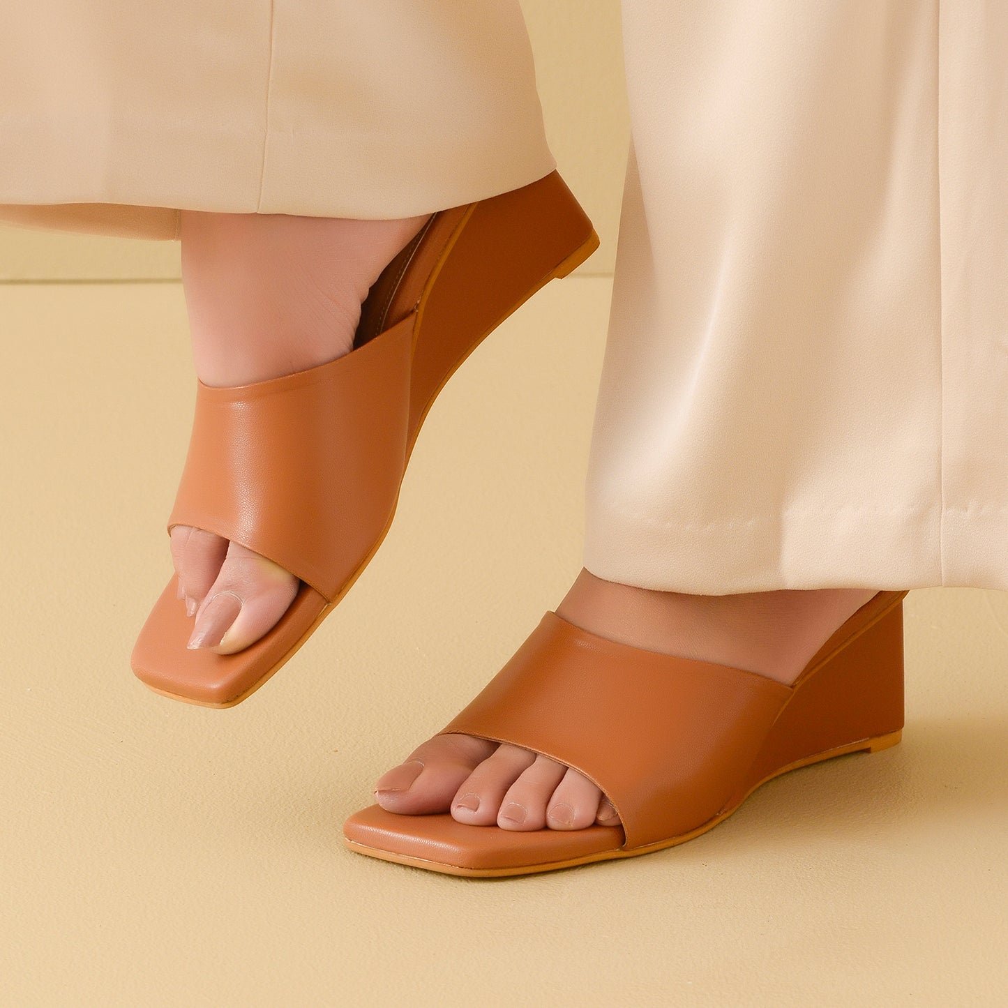 Tan Broad Strap Wedges