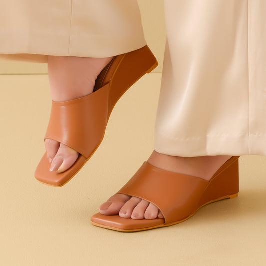 Tan Broad Strap Wedges