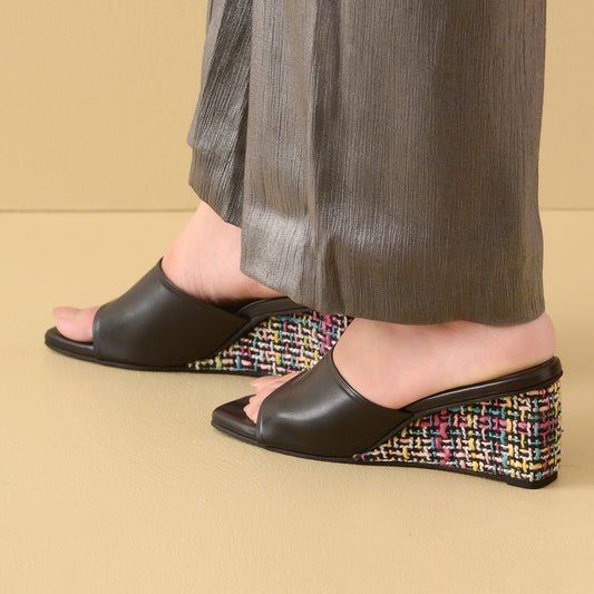 Black Tweed Wedges