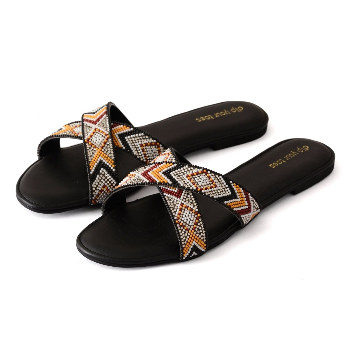 Beaded Black Cross Flats