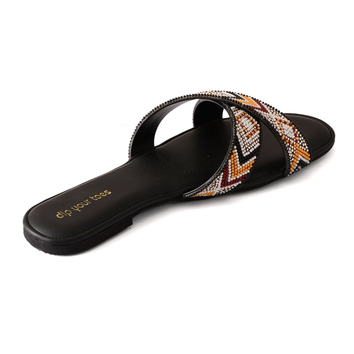 Beaded Black Cross Flats