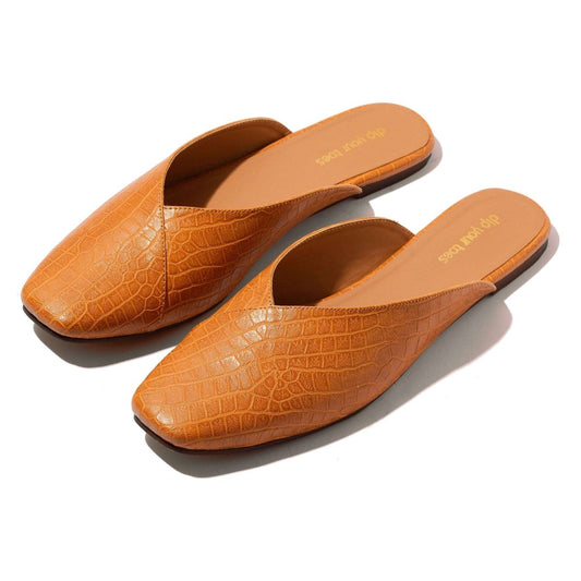 Honey Croc-textured mules