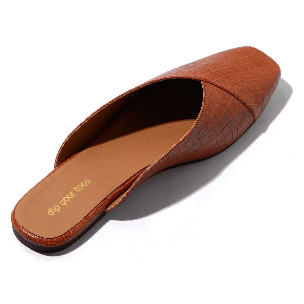 Tan Croc-textured mules
