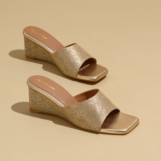 Dull Gold Banarasi Wedges