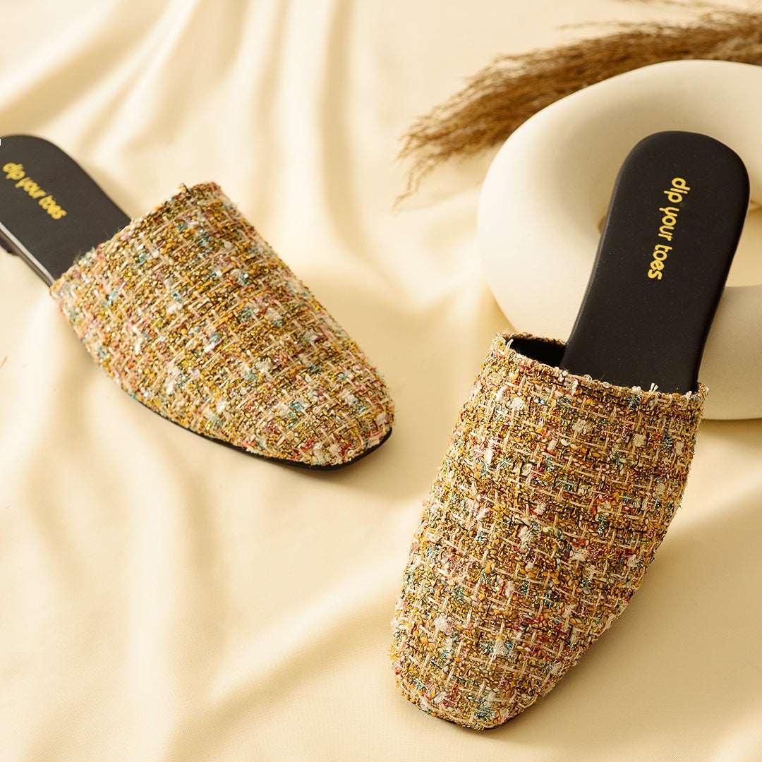 Gold Tweed Mules