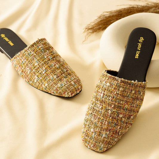 Gold Tweed Mules