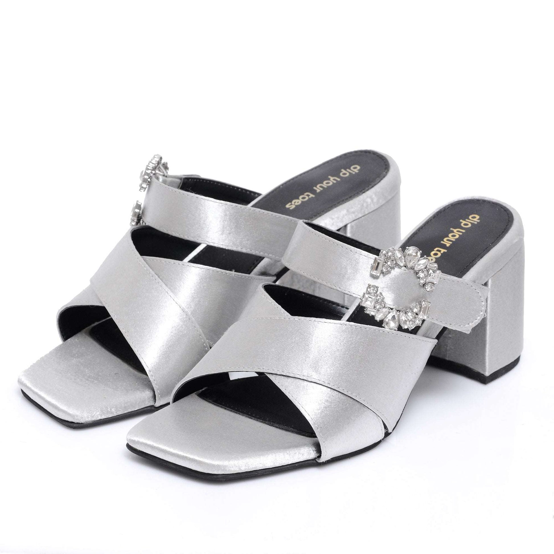 Silver crystal Embellished cross strap Heels