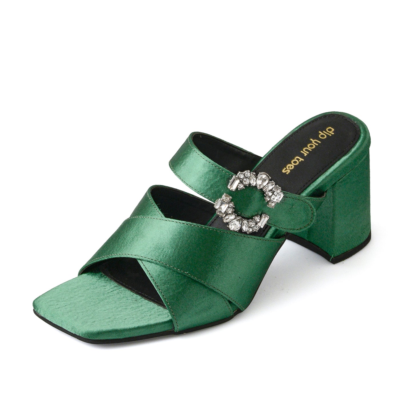 Emerald crystal Embellished cross strap Heels