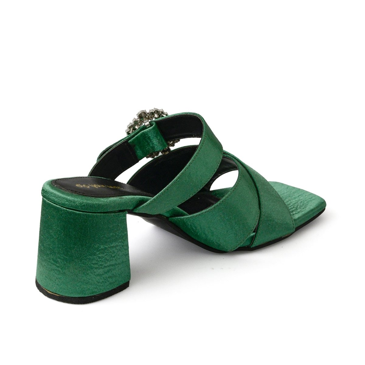 Emerald crystal Embellished cross strap Heels