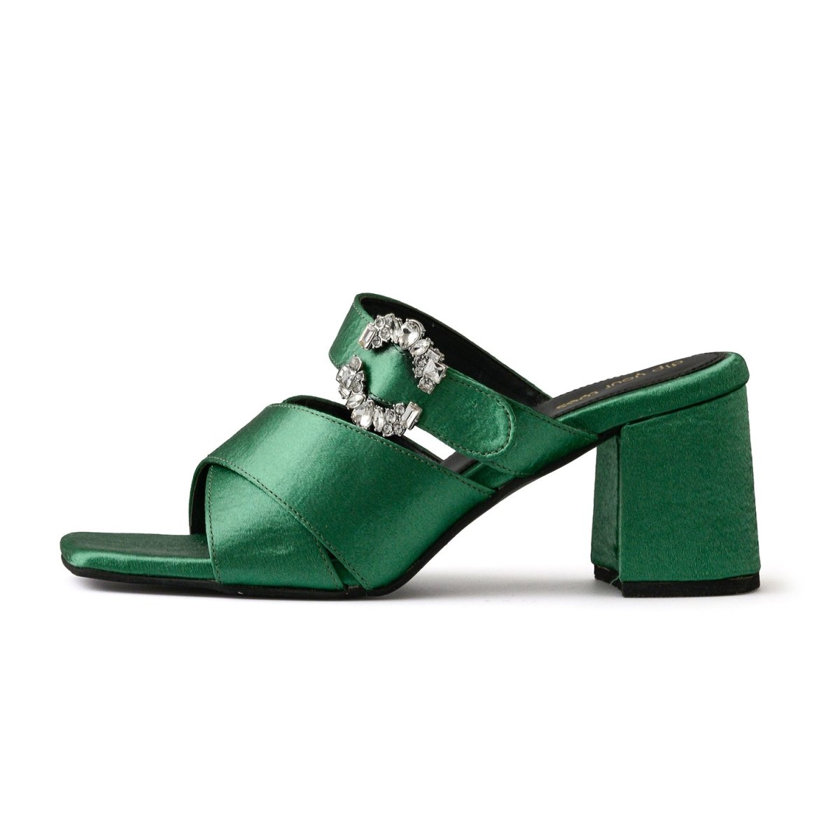 Emerald crystal Embellished cross strap Heels