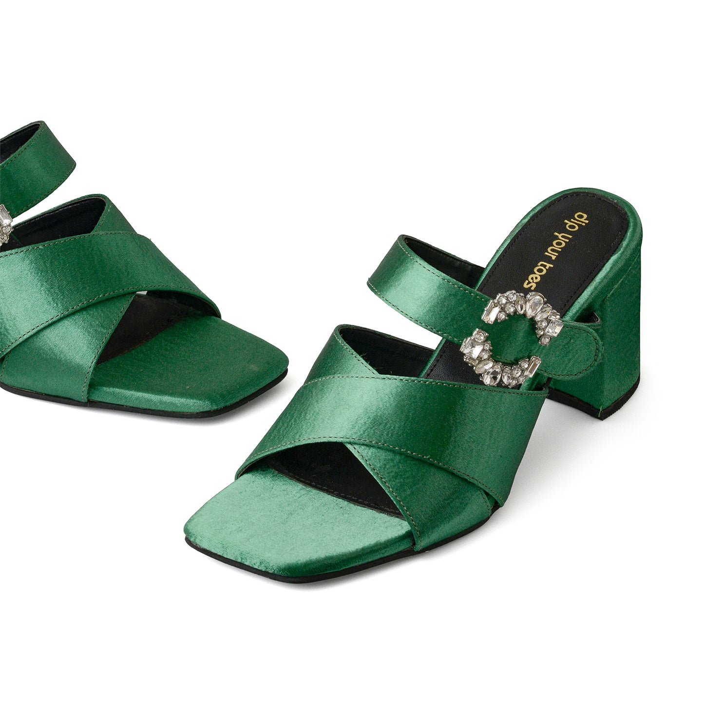 Emerald crystal Embellished cross strap Heels