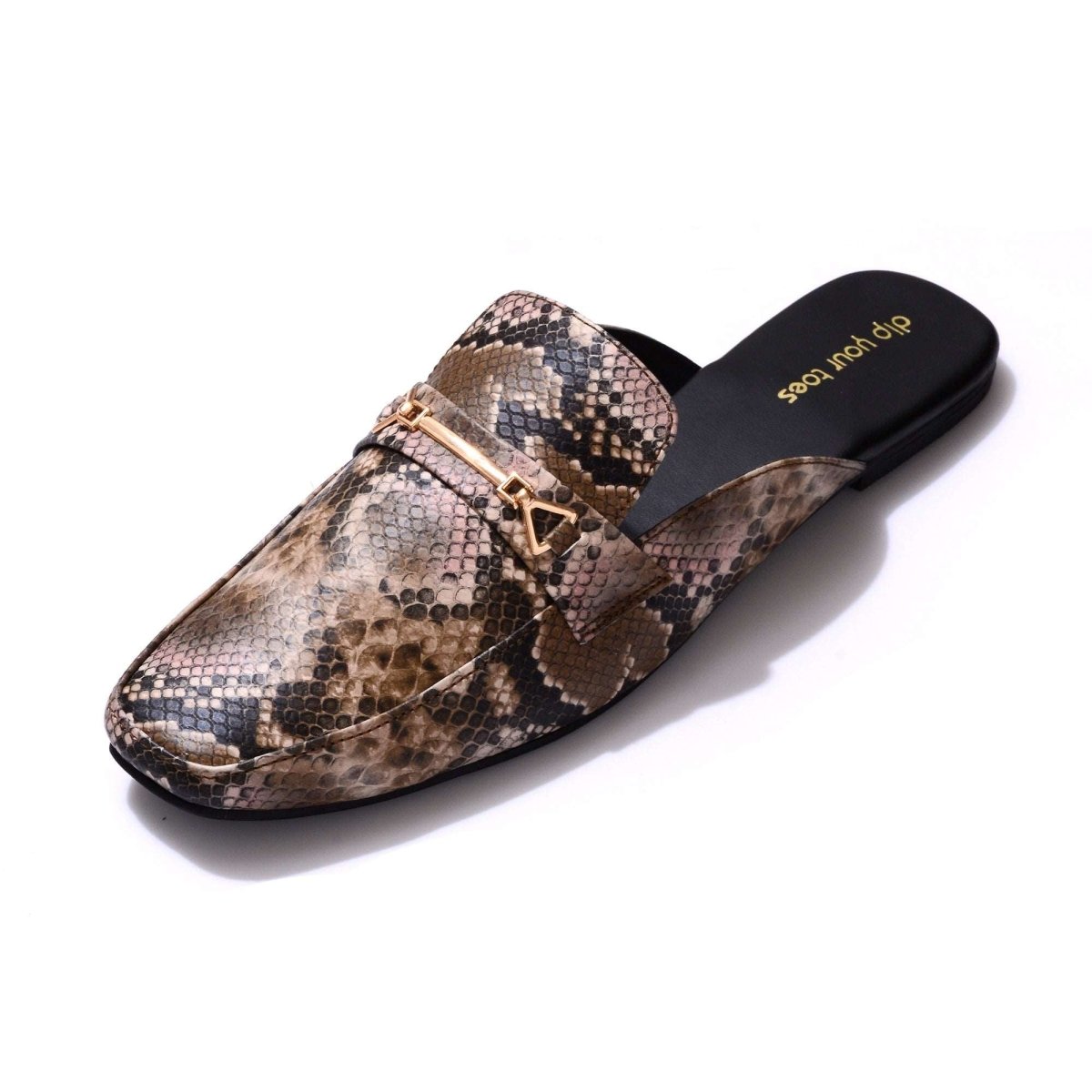 Brown Snake-print Mules