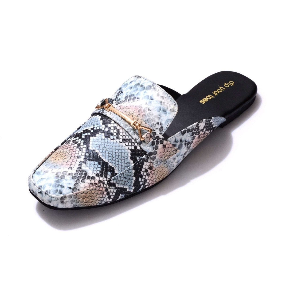 Blue Snake-print Mules