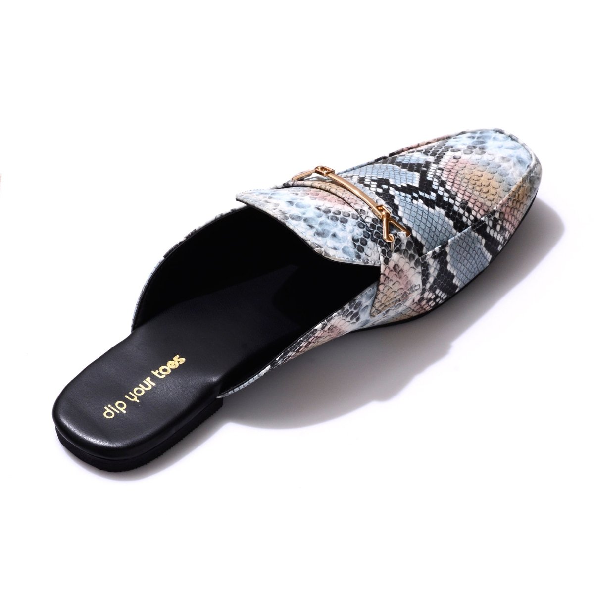 Blue Snake-print Mules