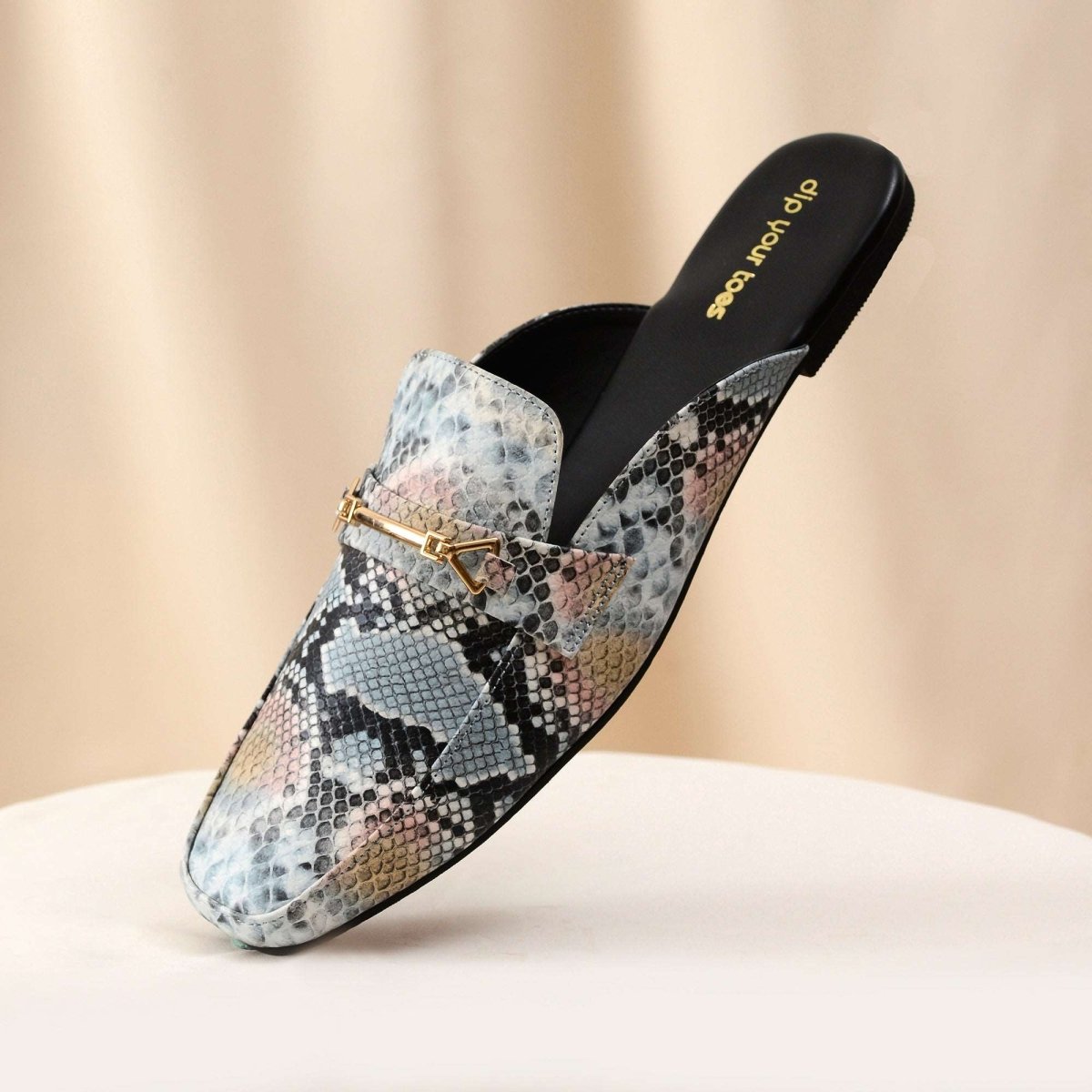 Blue Snake-print Mules