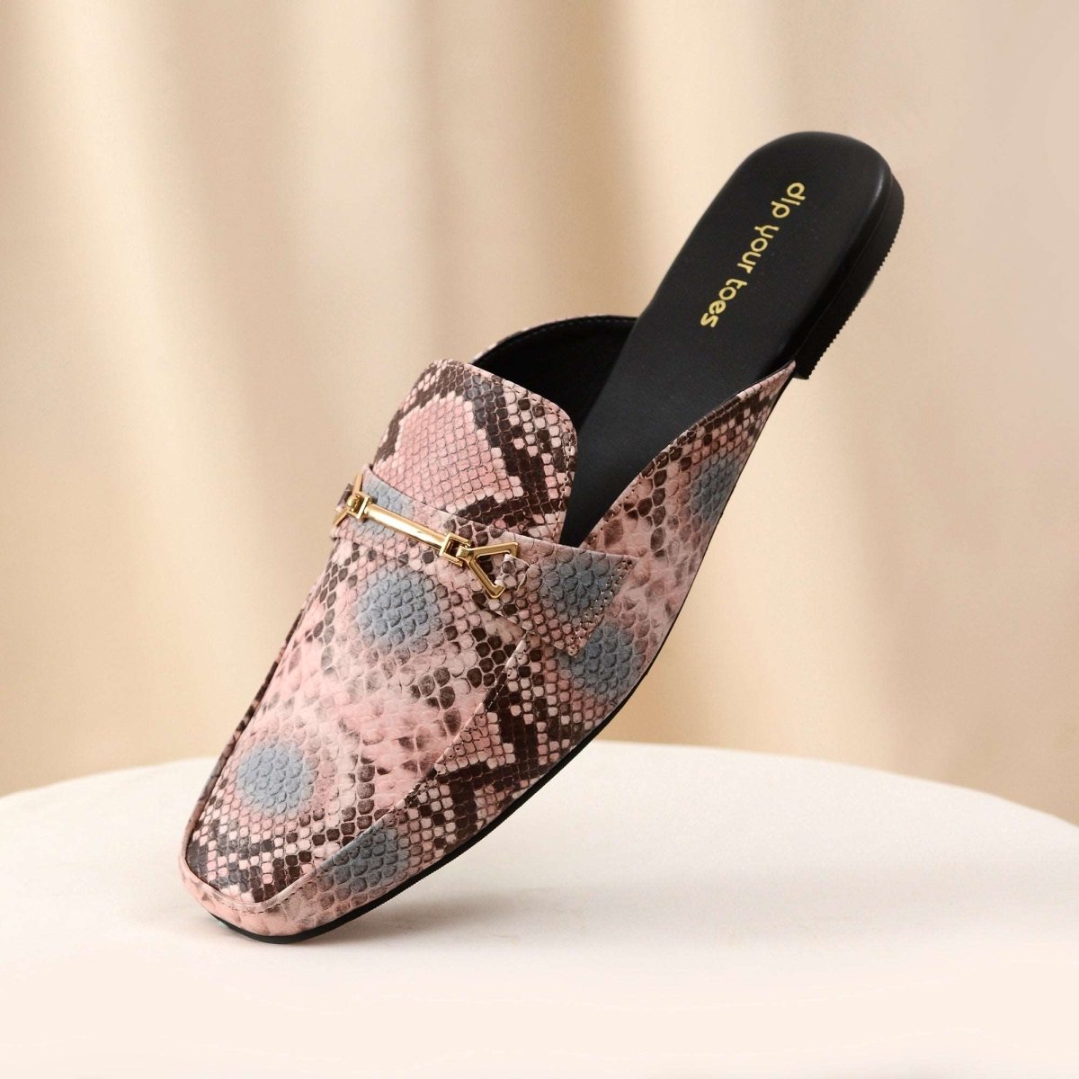 Pink Snake-print Mules