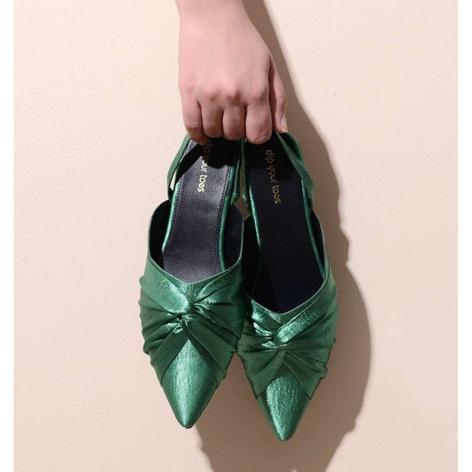 Green Knotted Slingback Sandals