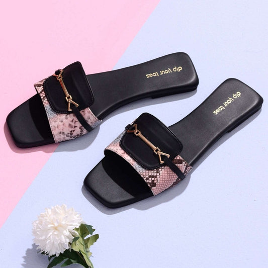 Pink Snake-print Flats