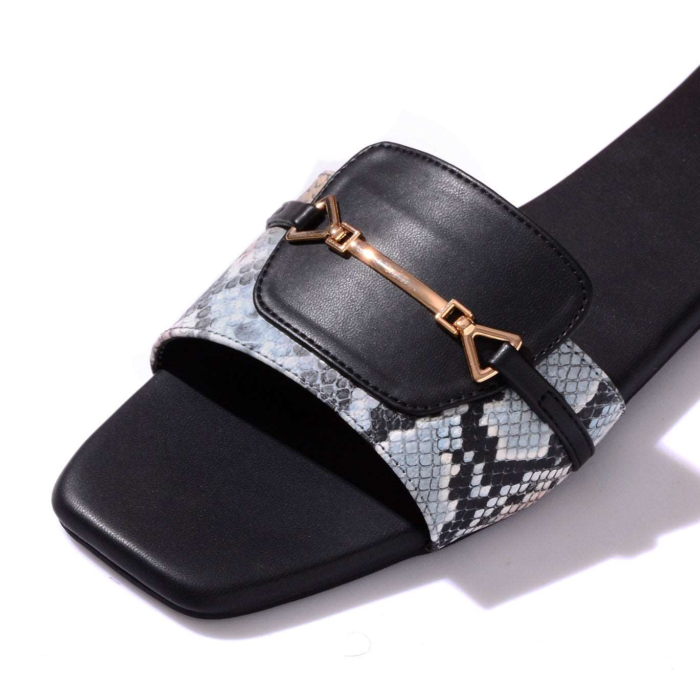 Blue Snake-print Flats