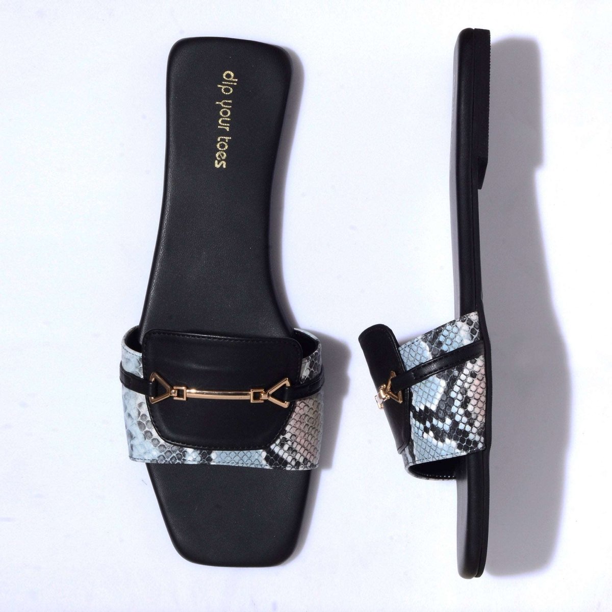 Blue Snake-print Flats