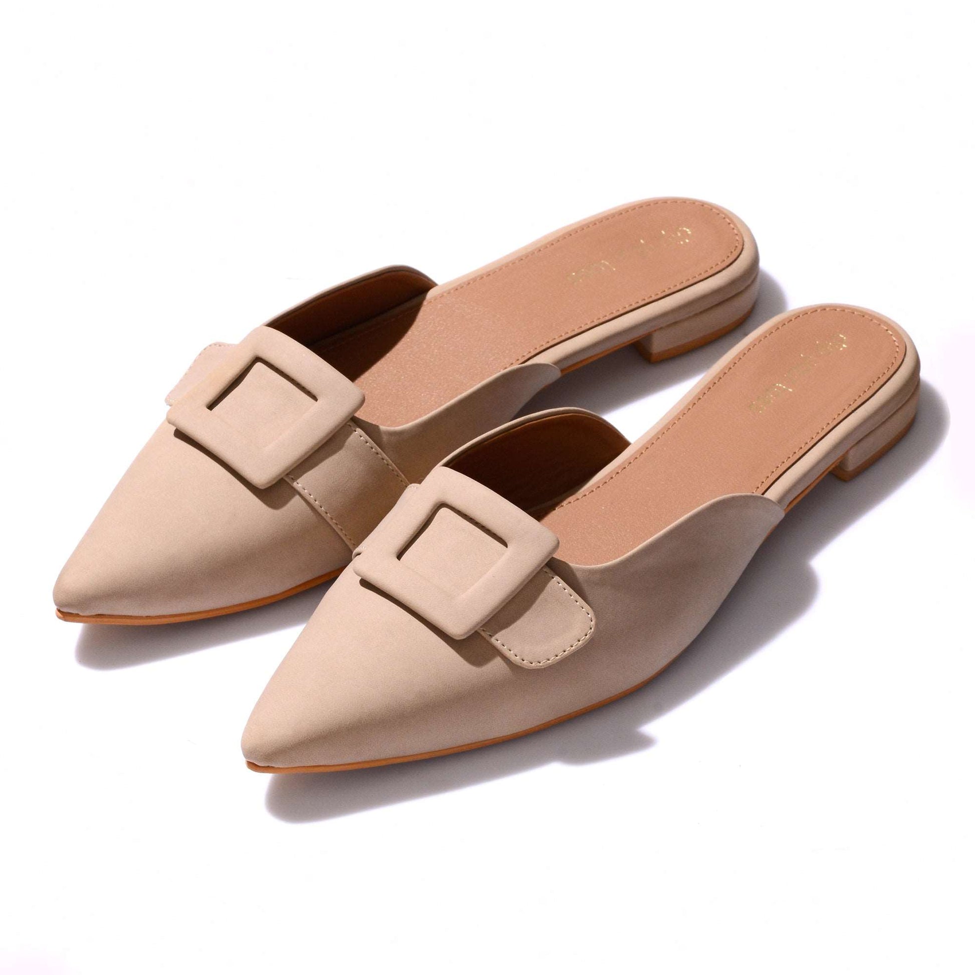 Ivory Buckled Mules