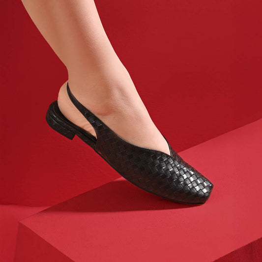 Black square toe block heel sling back sandals