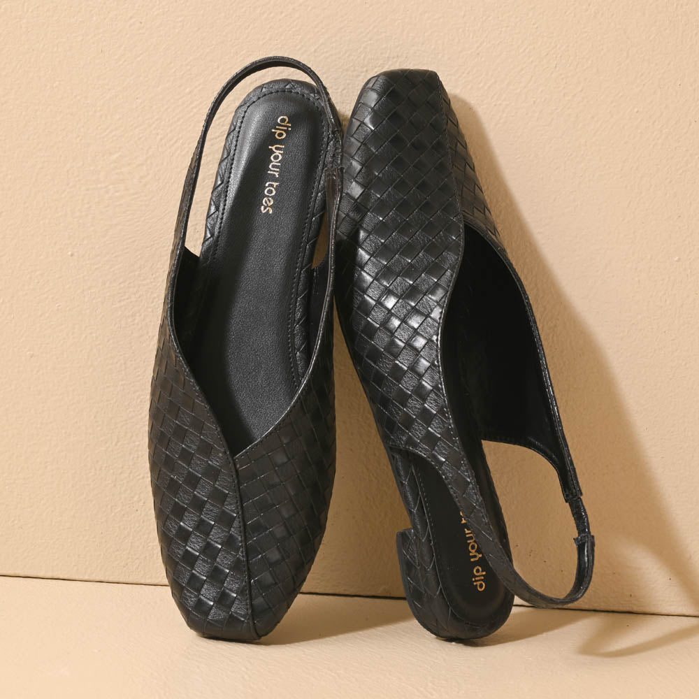 Black square toe block heel sling back sandals