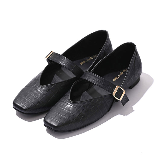 Black textured Mary Jane Flats