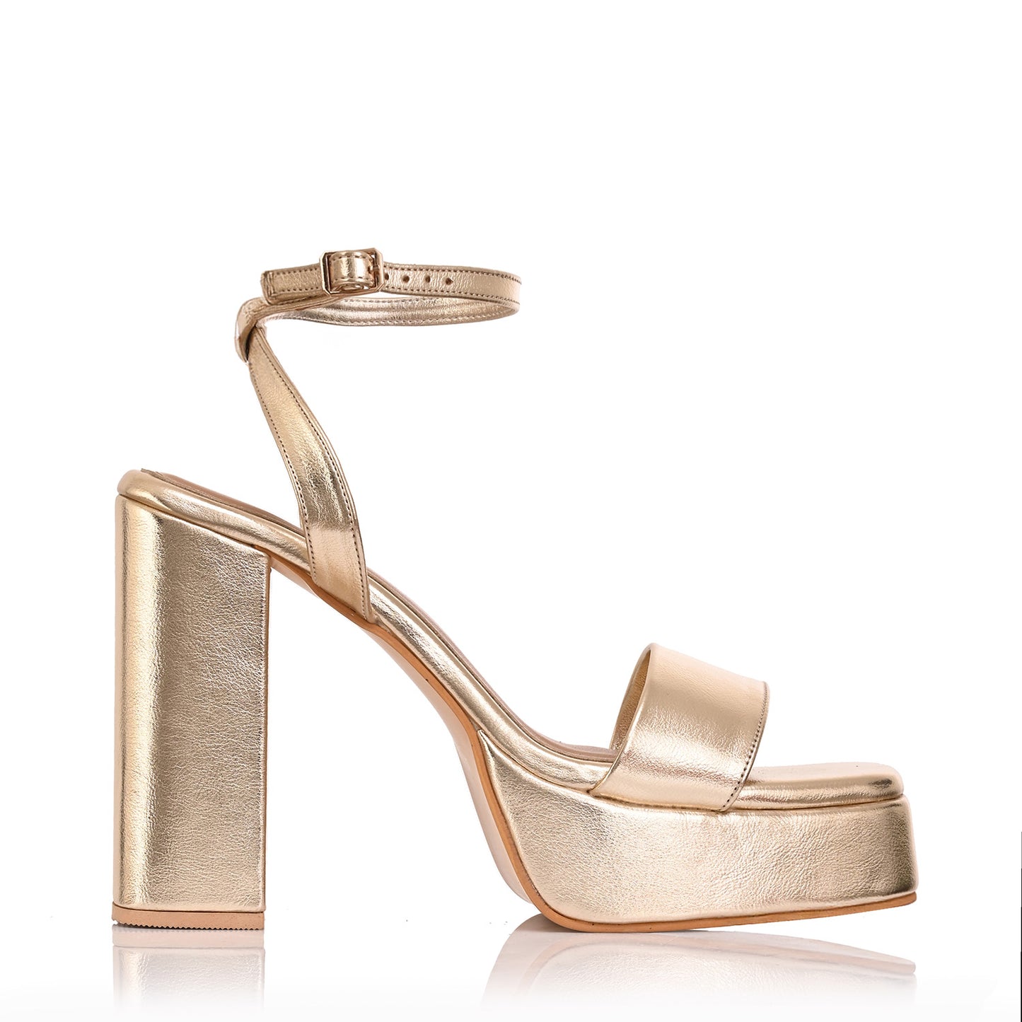 Gold Single Strap Platform Heeled Sandals