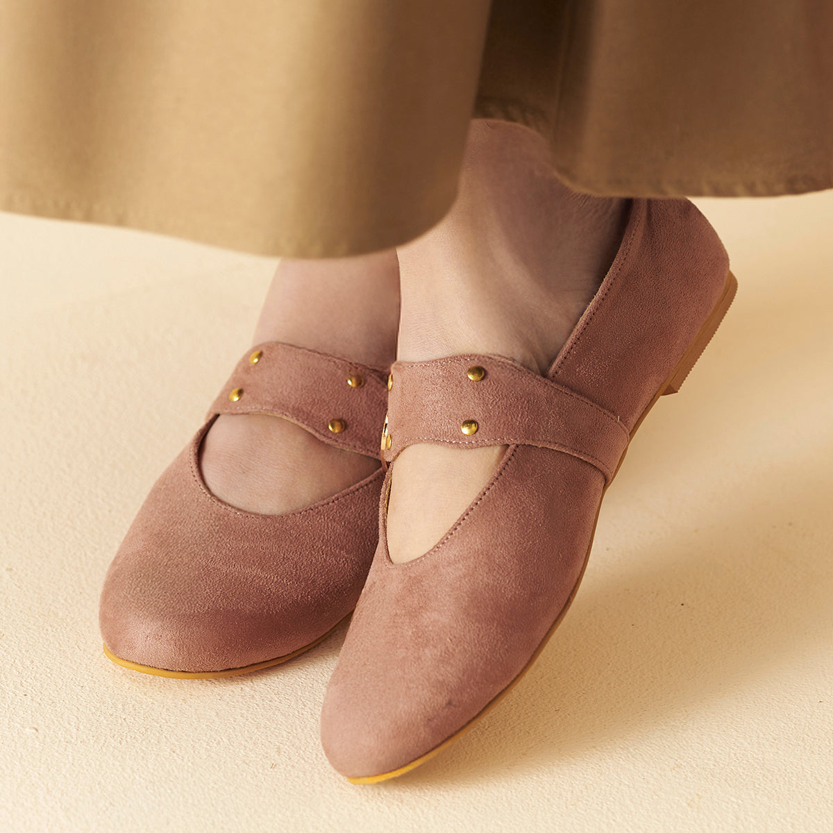 Dusty pink suede Mary Janes