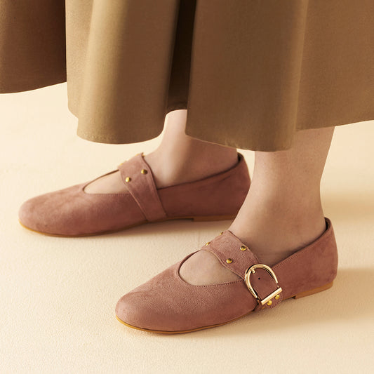 Dusty pink suede Mary Janes