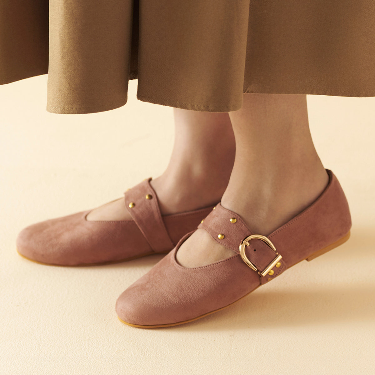 Dusty pink suede Mary Janes